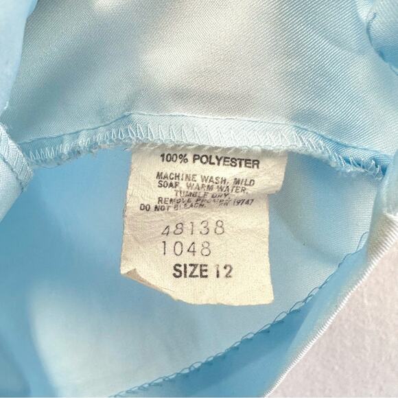 Vintage Light Blue Ruffle Blouse High Collar Puff Sleeve Romantic Retro size 12 - Picture 7 of 13